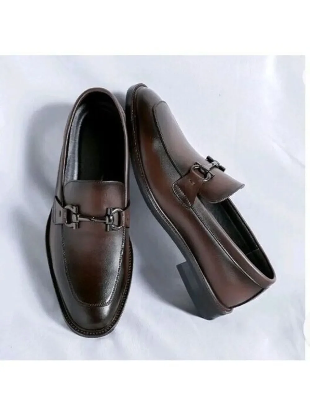 Men's Classic Brown Leather Loafers with Metal Bit Detail